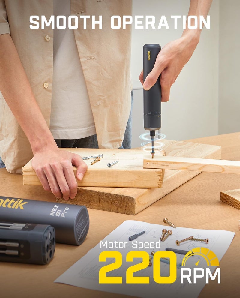 Fanttik S1 Pro Electric Screwdriver, Power Screwdriver with16 S2 Steel Bits, 3 Torque Settings, Max 6 N.m, 2000mAh Battery, LED Light & 1/4''Hex, Ideal Tool for Furniture & Gaming PC - Image 4